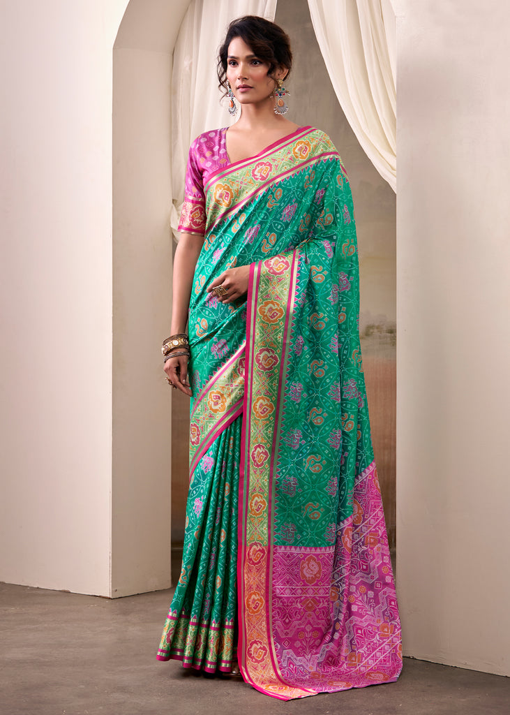 Teal Green Woven Patola Silk Saree