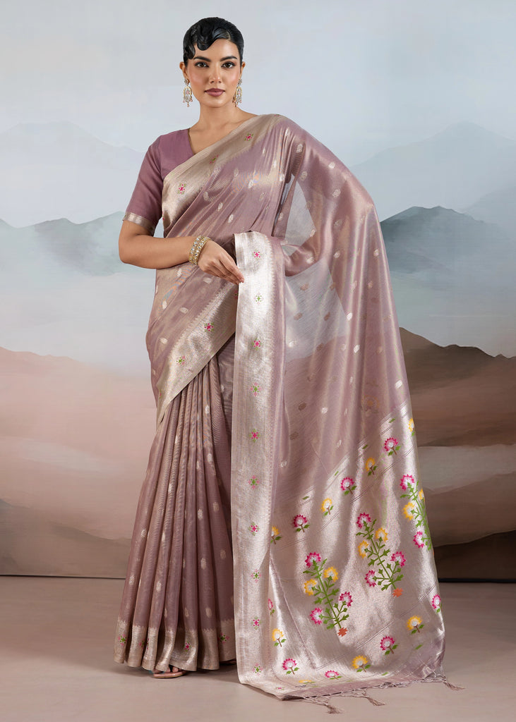Mauve Woven Banarasi Tissue Silk Saree