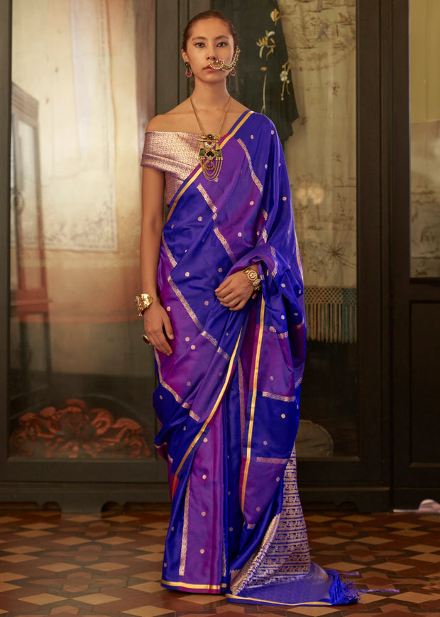 Bright Purple Rangkat Satin Silk Saree