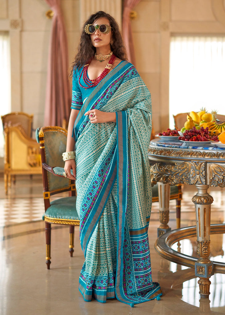 Sky Blue Printed Soft Silk Saree