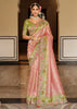 Pink & Green Designer Embroidered Silk Saree