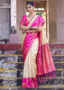 White And Pink Woven Banarasi Silk Saree