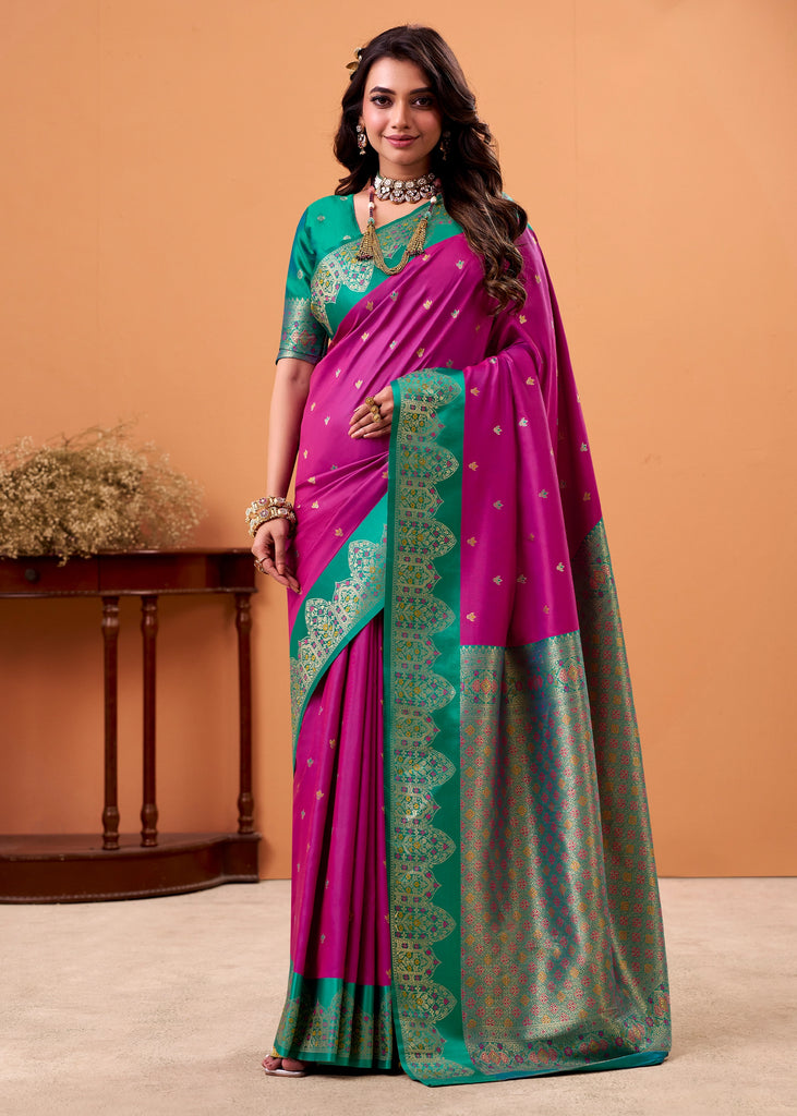 Magenta Pink Banarasi Satin Silk Saree