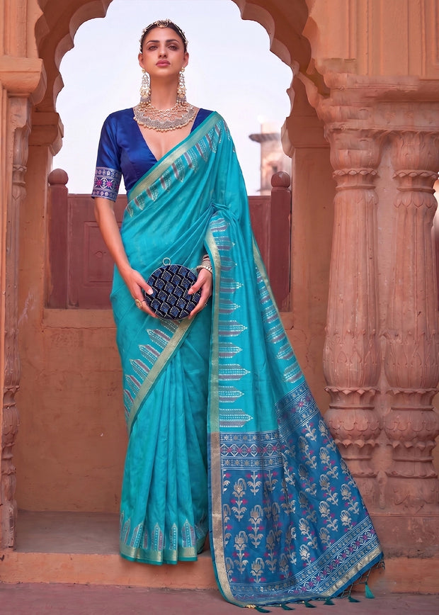 Heritage Blue Woven Banarasi Silk Saree