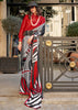 Red And Grey Printed Satin Silk Saree