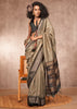 Olive Grey Woven Banarasi Silk Saree With Contrast Border