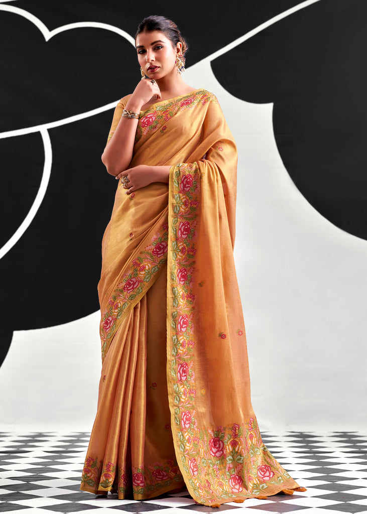 Saffron Orange Woven Tissue Silk Saree