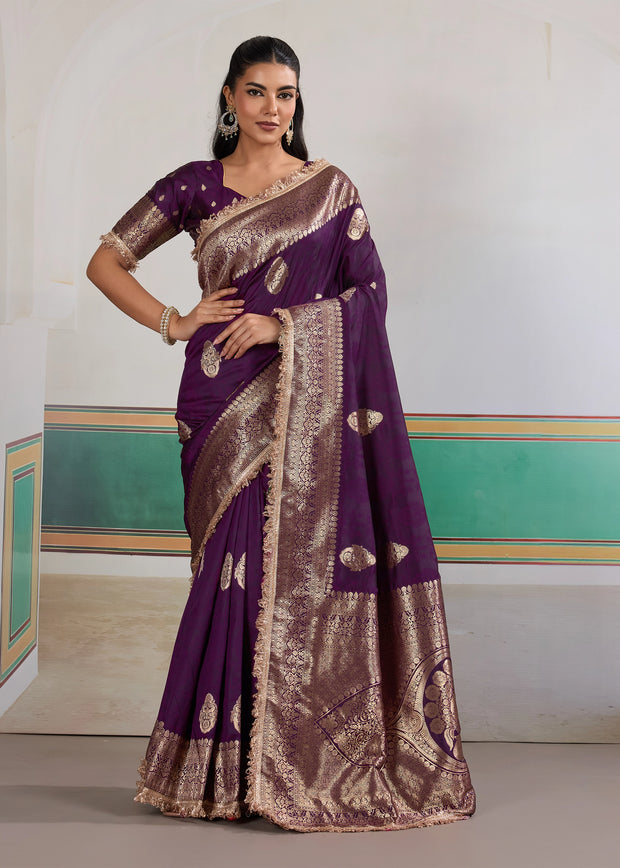 Royal Purple Woven Banarasi Satin Silk Saree