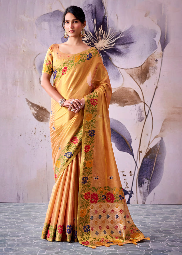 Apricot Orange Woven Tissue Silk Saree