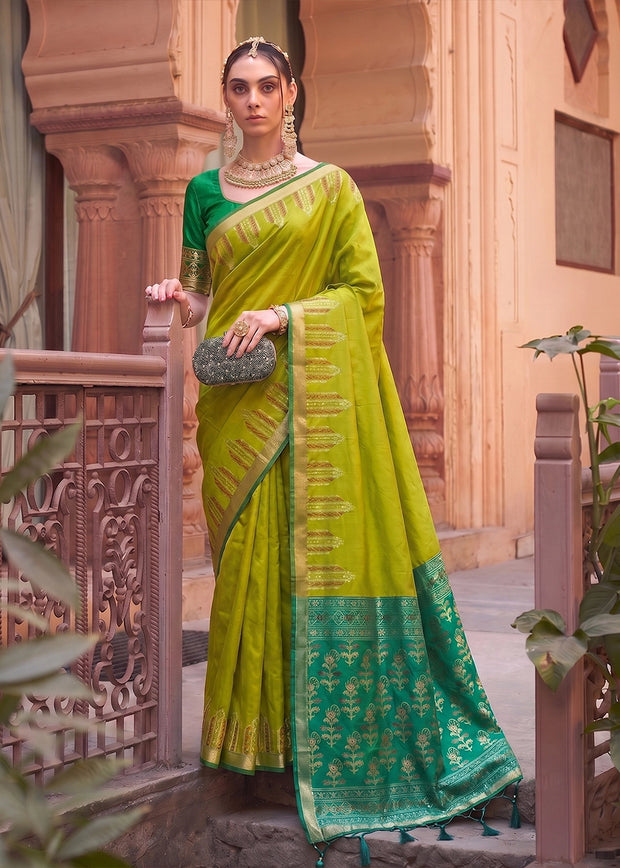 Lime Green Woven Banarasi Silk Saree