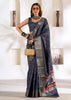 Midnight Blue Banarasi Printed Soft Silk Saree