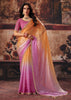 Peach And Pink Ombre Designer Satin Silk Saree With Embroidered Blouse