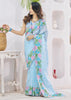 Pastel Blue Woven Linen Silk Saree