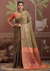 Olive Green Woven Tussar Silk Saree