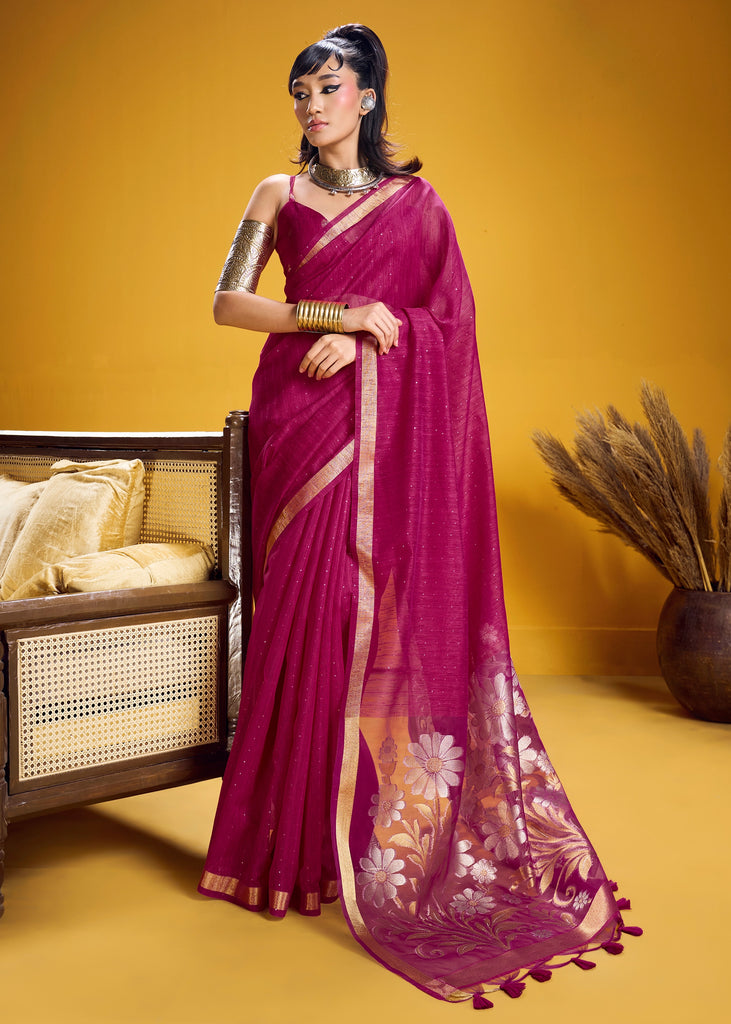 Beet Red Woven Cotton Silk Saree