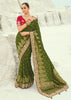 Bottle Green Woven Banarasi Embroidered Soft Silk Saree