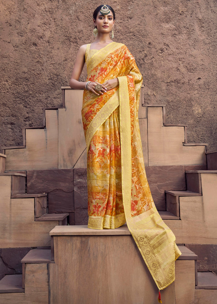 Delight Yellow Digital Printed Silk Saree