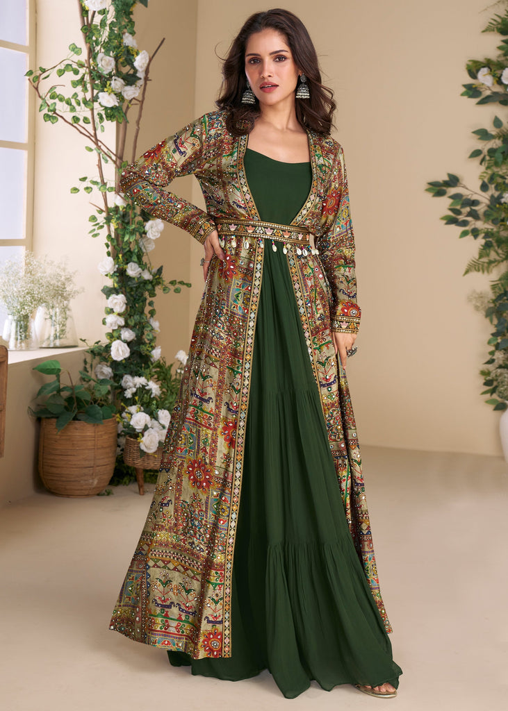 Green Long Shrug For Gown Women's Green Multicolour Long Shrug Dress Green Long Shrug For Gown Women's Green Multicolour Long Shrug Dress
