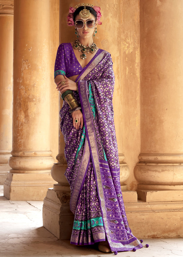 True Purple Printed Patola Silk Saree