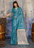 River Blue Woven Banarasi Satin Silk Saree