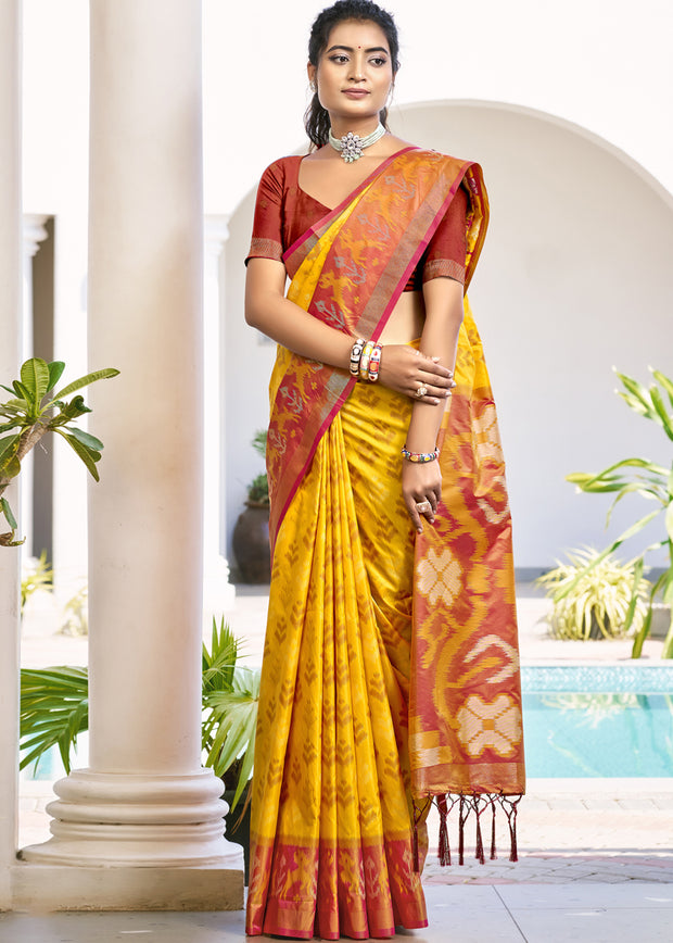 Vibrant Yellow Woven Patola Silk Saree