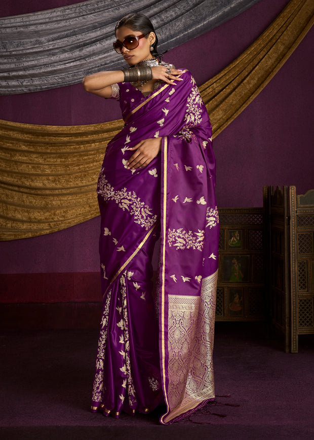 Prism Purple Banarasi Satin Silk Saree