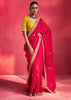 Fuchsia Pink Embroidered Soft Silk Saree With Contrast Blouse