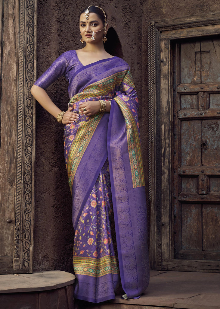 Royal Purple Floral Printed Soft Silk Saree