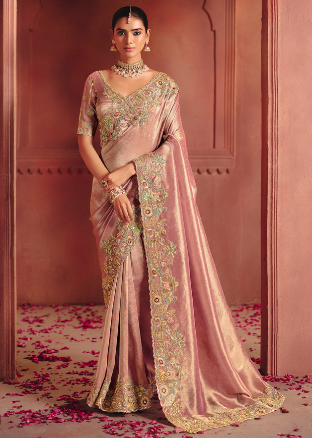 Rose Pink Designer Embroidered Saree