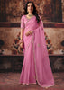 Rose Pink Designer Organza Saree With Embroidered Blouse