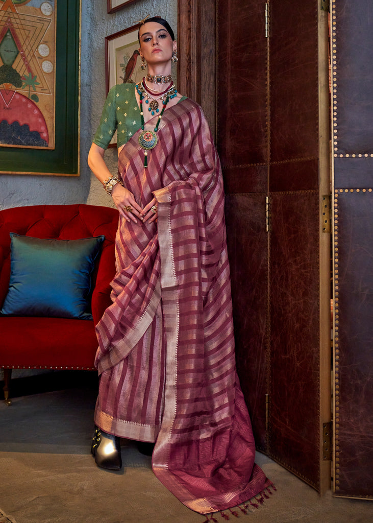 Beet Red Woven Banarasi Soft Silk Saree