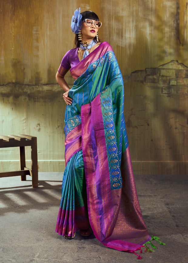 Enamel Blue Woven Banarasi Silk Saree
