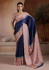 Navy Blue Printed Satin Silk Saree