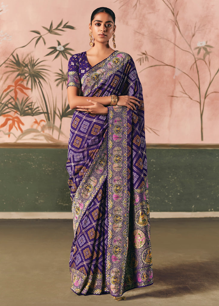 Imperial Purple Woven Georgette Bandhej Saree