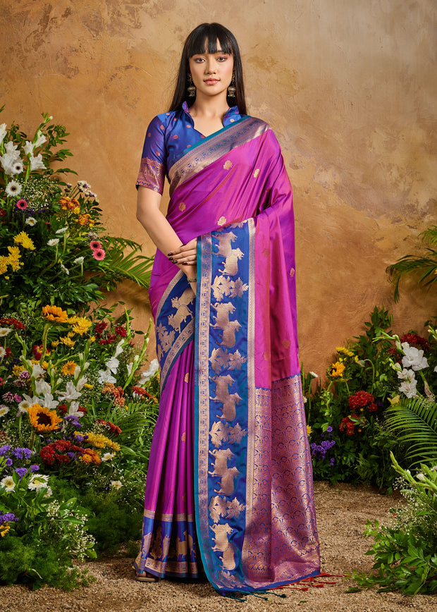 Orchid Purple Woven Banarasi Silk Saree