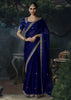 Navy Blue Embroidered Designer Saree