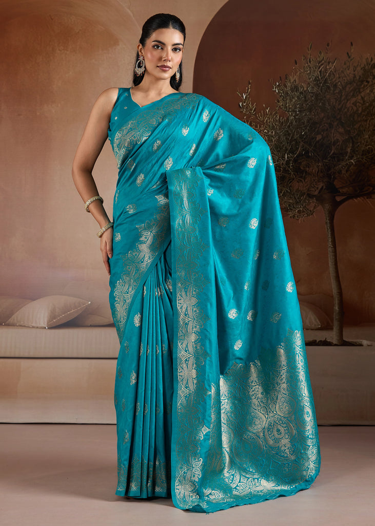 Horizon Blue Woven Banarasi Silk Saree