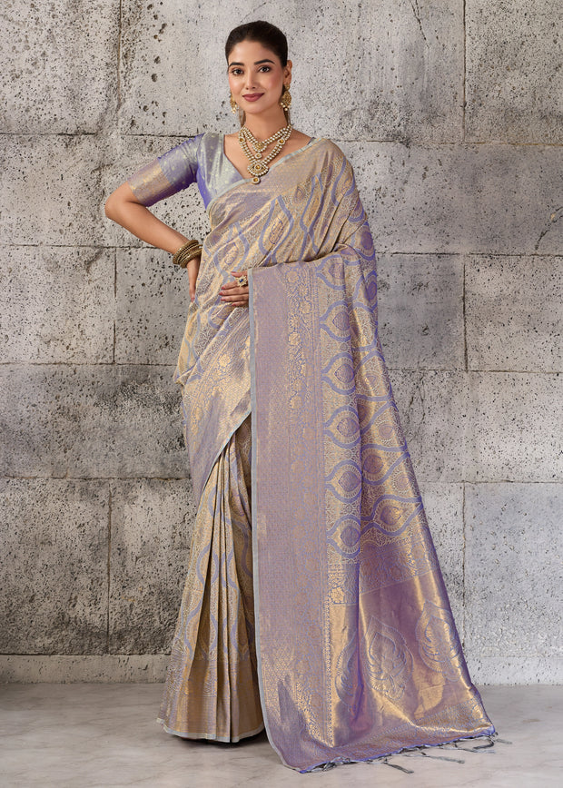 Pastel Voilet Woven Kanjivaram Silk Saree