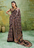 Black Printed Satin Silk Saree