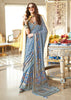 Stone Blue Printed Georgette Silk Saree