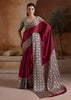 Maroon Red Printed Satin Silk Saree