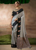 “Exclusive Offer” : Grey & Black Woven Banarasi Satin Silk Saree