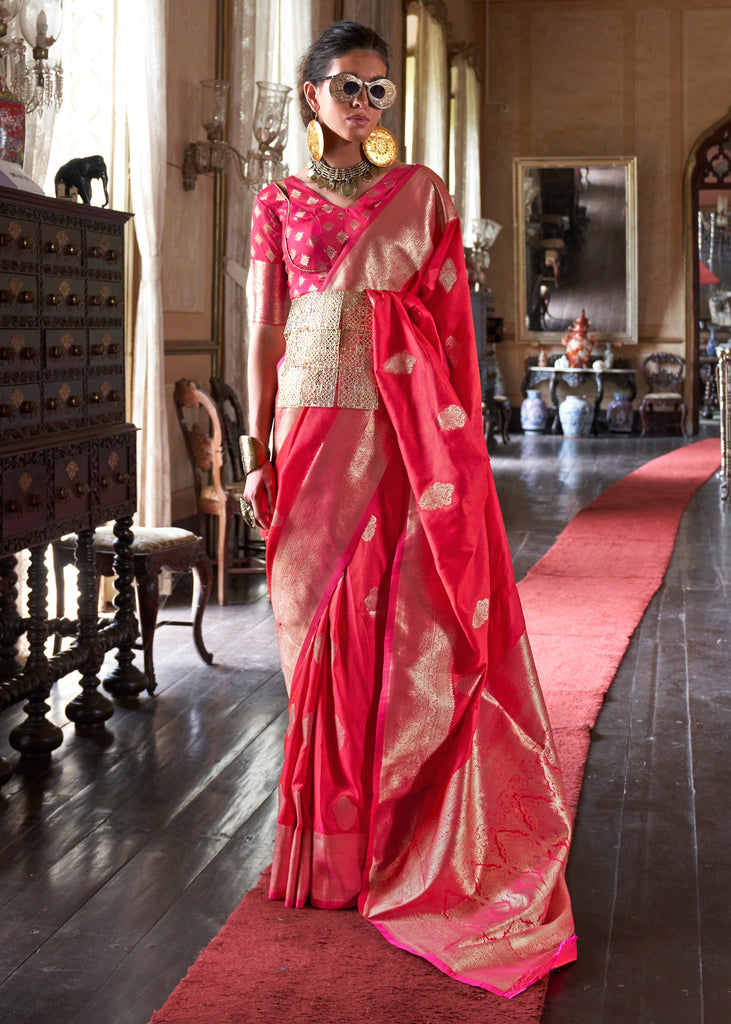 Raspberry Pink Dual Tone Woven Banarasi Silk Saree