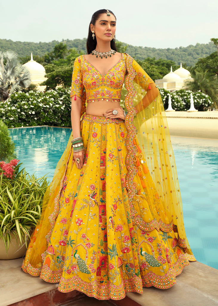 Haldi Yellow Embroidered Stitched Designer Lehenga