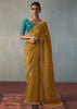 Mustard Yellow Embroidered Silk Saree With Heavy Blouese