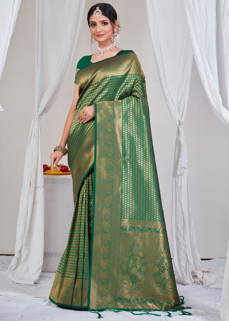 Deep Green Banarasi Silk Saree | Singhania's
