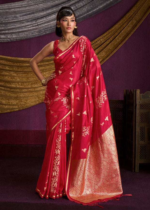 Scarlet Red Banarasi Satin Silk Saree