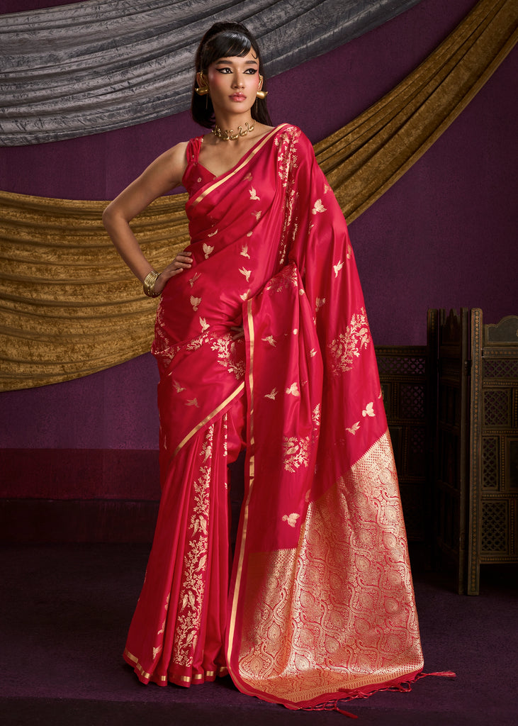 Scarlet Red Banarasi Satin Silk Saree