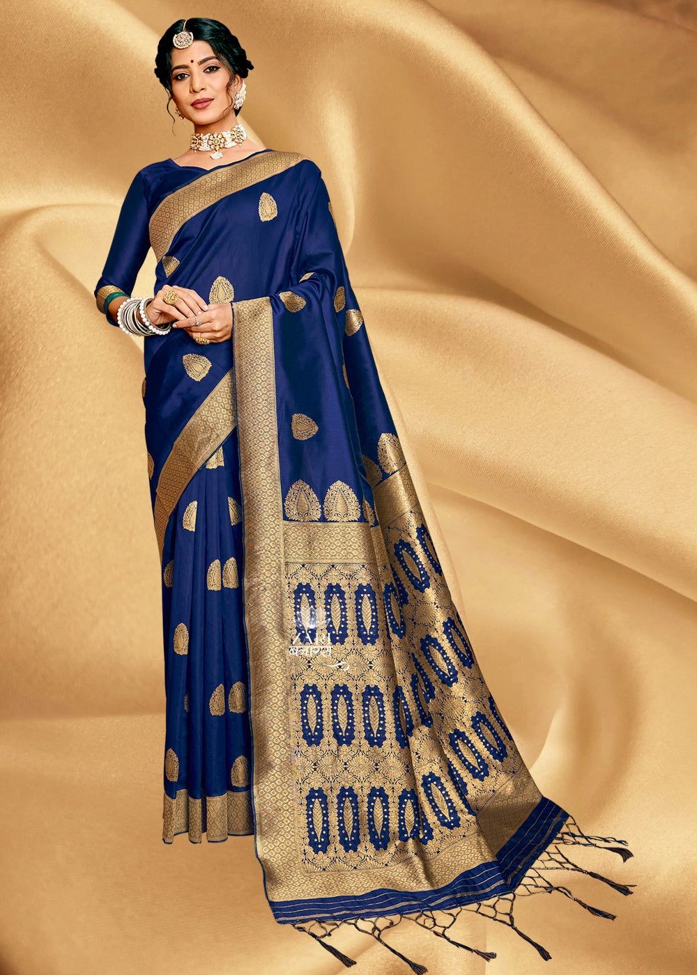Handloom Cotton Jamdani Saree in Royal Blue : SPN5662