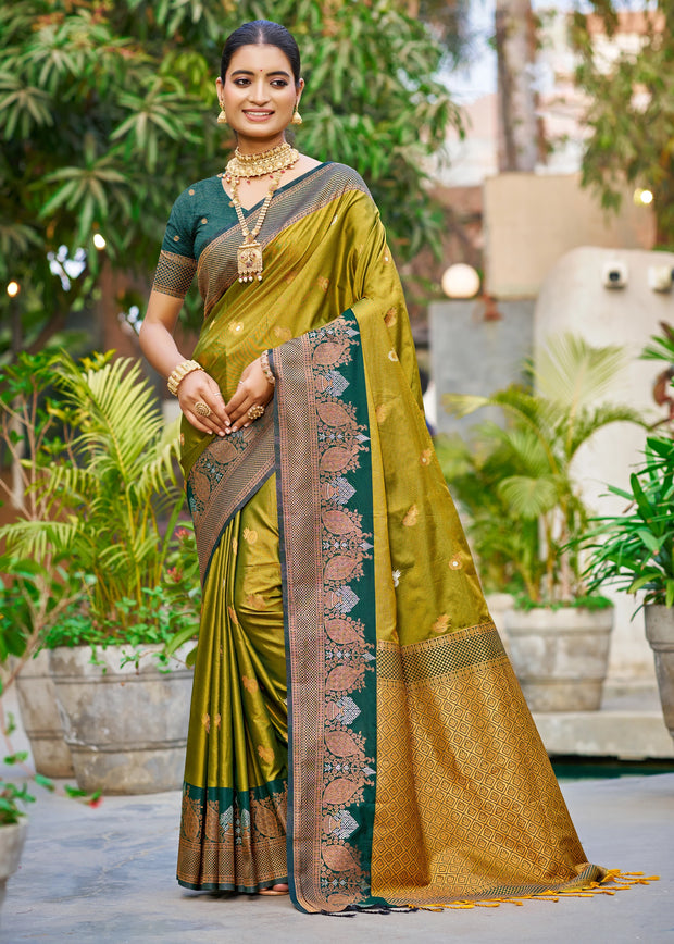 Oasis Green Dual Tone Woven Banarasi Silk Saree